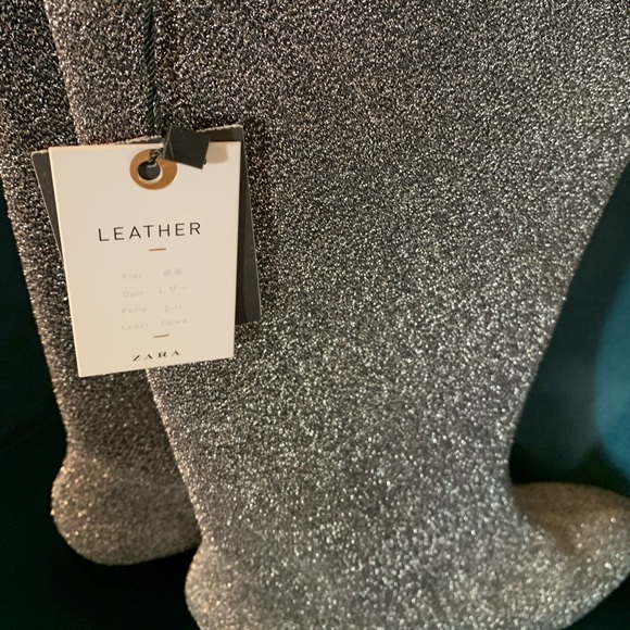 ZARA silver Glitter Heel Boots Silver CC Style NWT sold out! - Picture 4 of 9